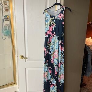 Voguegirl Floral Sleeveless Maxi Dress - Navy and Pink